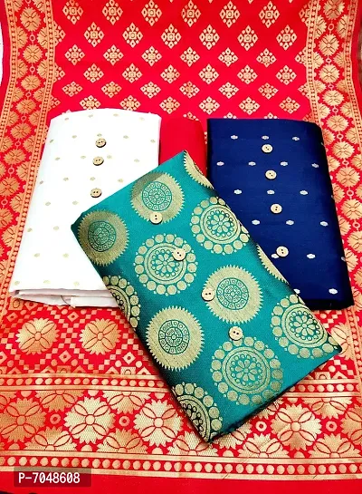 Trendy Banarasi Silk Un-Stitched Salwar Suit 3 Top Combo