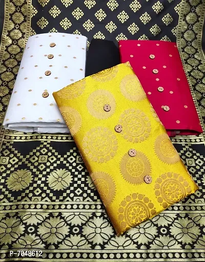 Trendy Banarasi Silk Un-Stitched Salwar Suit 3 Top Combo