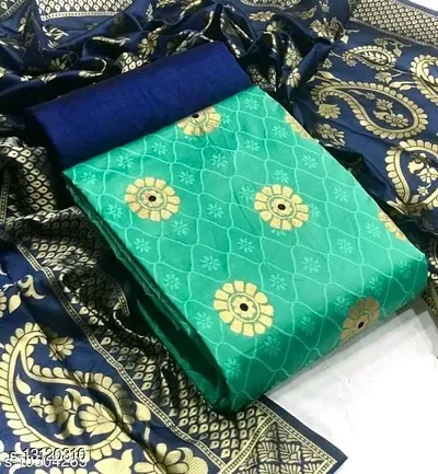 Attractive Banarasi Silk Printed Dress Material with Dupatta