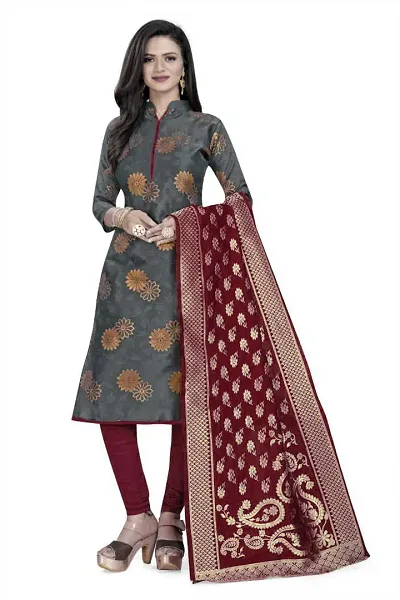 Fancy Banarasi Silk Unstitched Suit With Duppata