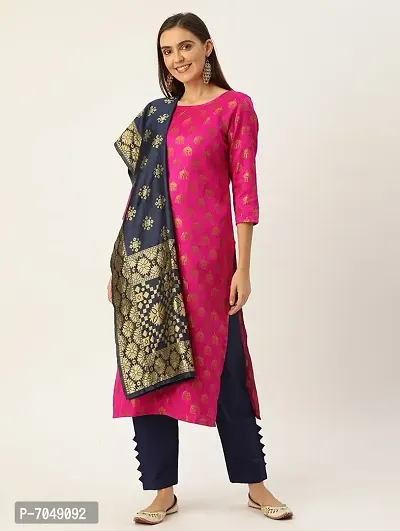 Trendy Jacquar UN-Stitched Salwar Suit With Banarasi Dupatta