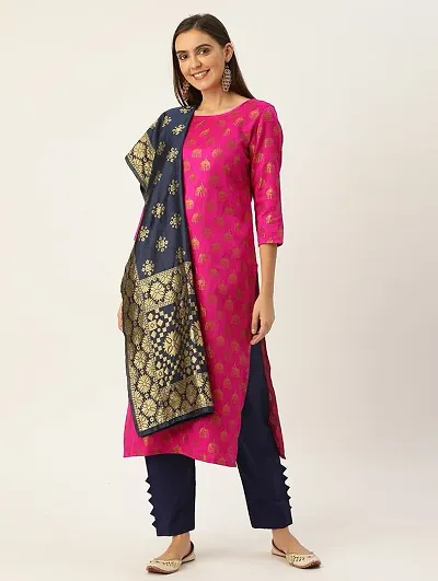 Trendy Jacquar UN-Stitched Salwar Suit With Banarasi Dupatta