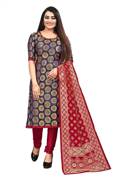 Elegant Banarasi Silk Jacquard Dress Material with Dupatta For Women