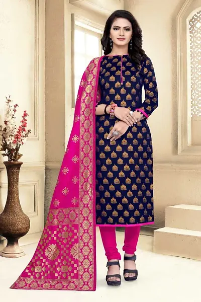 Trendy Women's Banarasi Silk Dress Material with Dupatta