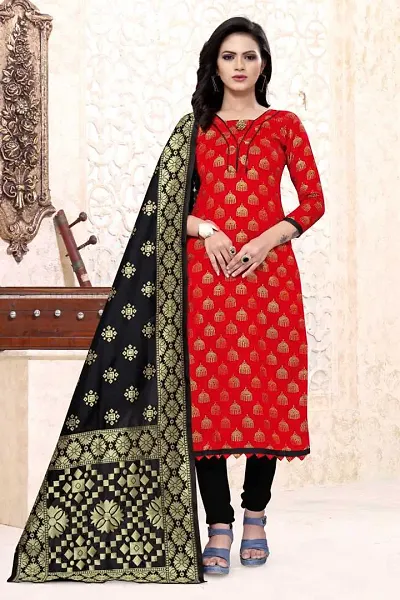 Trendy Jacquar UN-Stitched Salwar Suit With Banarasi Dupatta