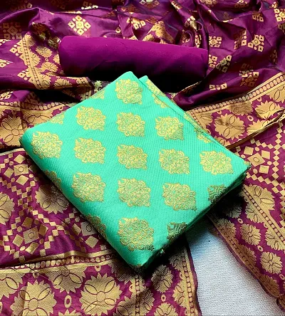 Fancy Banarasi Silk Unstitched Suit With Duppata