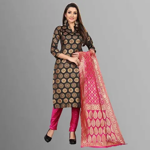 Trendy Jacquar UN-Stitched Salwar Suit With Banarasi Dupatta