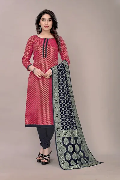 Trendy Womens Banarasi Silk Jacquard Weave Dress Material with Dupatta