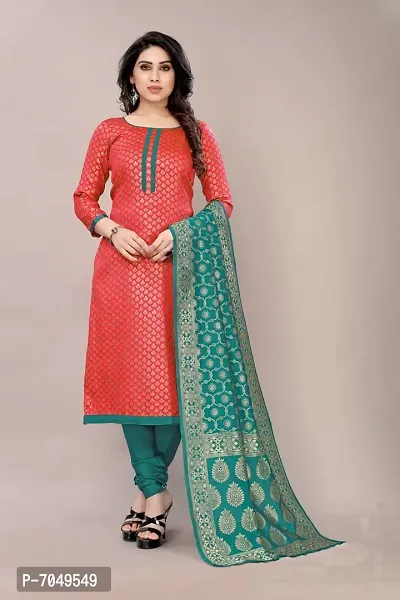 Trendy Jacquar UN-Stitched Salwar Suit With Banarasi Dupatta-thumb0