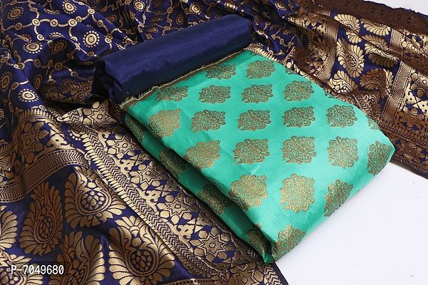 Multicoloured Banarasi Silk Jacquard Weave Unstitched Dress Material For Women-thumb0