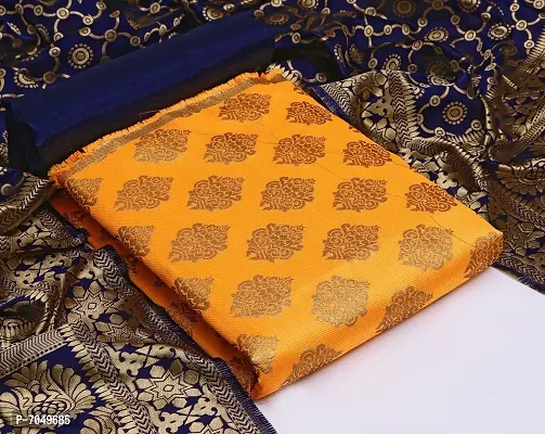 Multicoloured Banarasi Silk Jacquard Weave Unstitched Dress Material For Women