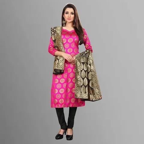 Trendy Jacquar UN-Stitched Salwar Suit With Banarasi Dupatta