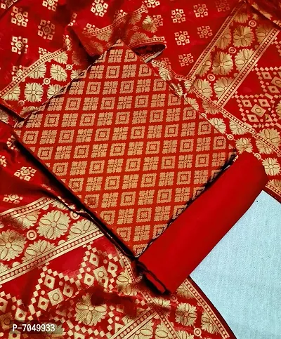 Trendy Jacquar Un-Stitched Salwar Suit With Banarasi Dupatta