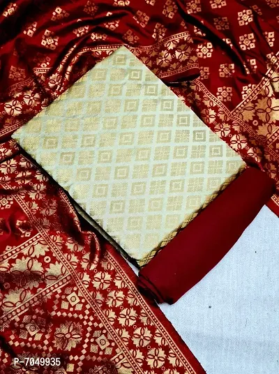 Multicoloured Banarasi Silk Jacquard Weave Unstitched Dress Material For Women-thumb0