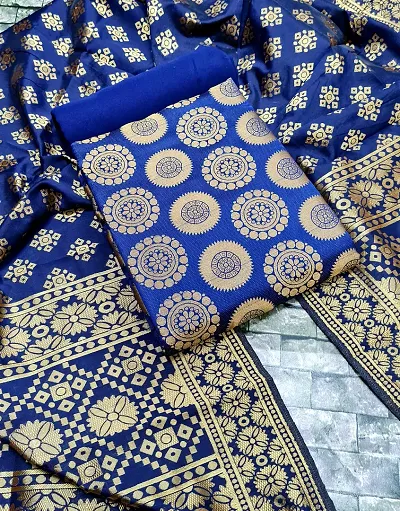 Trendy Jacquar UN-Stitched Salwar Suit With Banarasi Dupatta