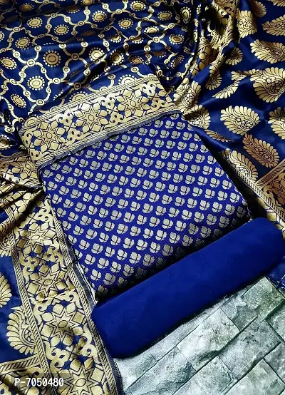 Trendy Jacquar UN-Stitched Salwar Suit With Banarasi Dupatta-thumb0