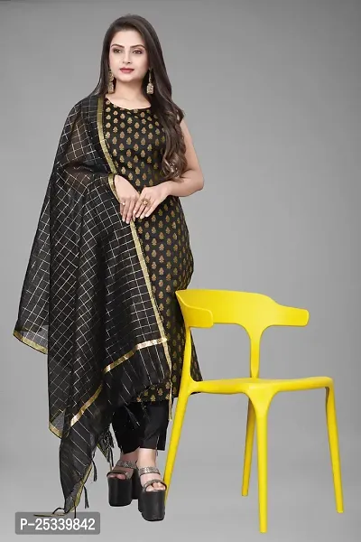 A-Line Black Woven Design Jacquard kurta Set