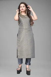 A-Line Grey Woven Design Jacquard kurta Set-thumb1