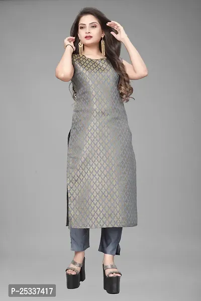 A-Line Grey Woven Design Jacquard kurta Set-thumb2