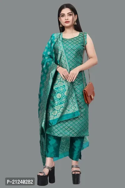 Stylish A-Line Teal Jacquard Jacquard kurta Set-thumb0