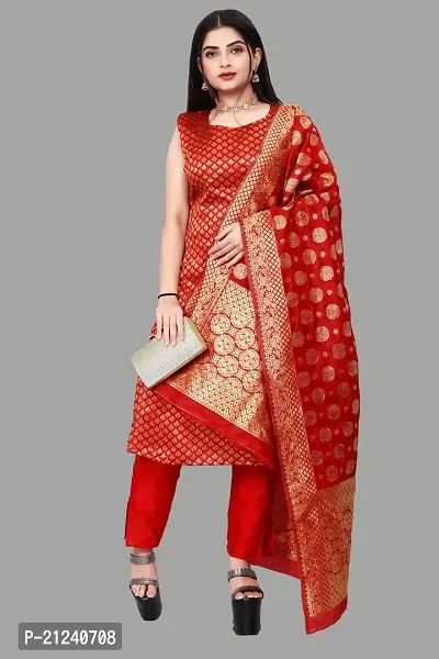 Stylish A-Line Red Jacquard Jacquard kurta Set