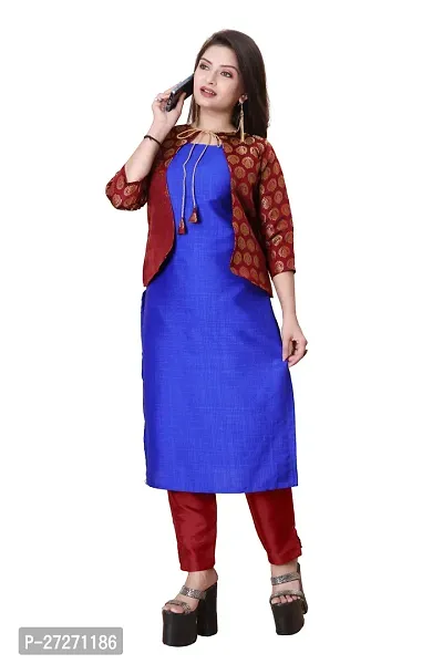 Stylish Soft Silk Kurta With Pant And Koti Set For Women-thumb0