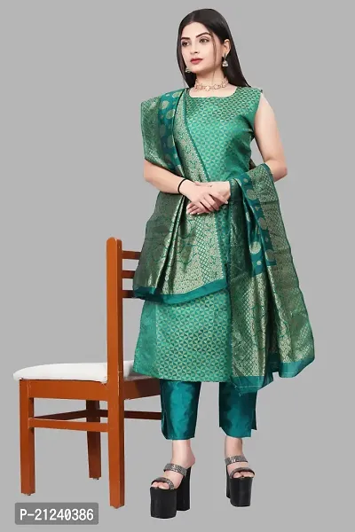 Stylish A-Line Teal Jacquard Jacquard kurta Set-thumb0