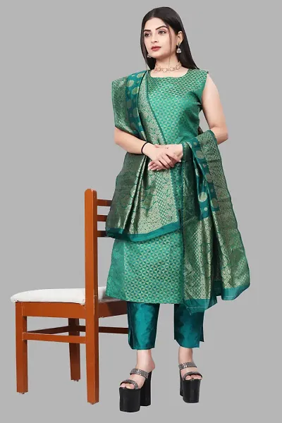 Stylish Jacquard Kurta And Pant With Dupatta Set For Women