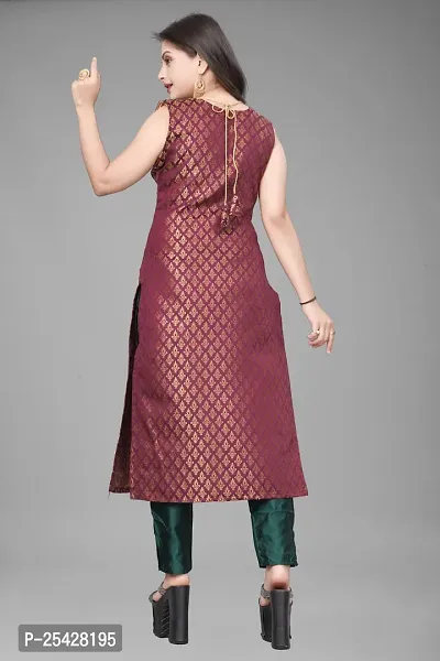 A-Line Maroon Woven Design Jacquard Kurti-thumb2