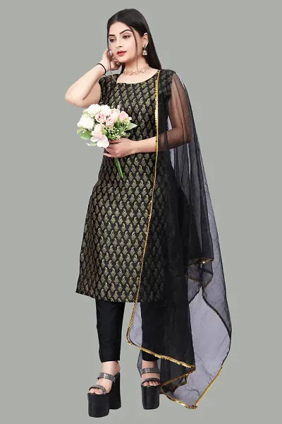 Stylish Fancy Banarasi Silk Kurta With Bottom Wear And Dupatta Set For Women