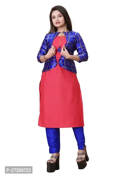 Stylish Soft Silk Kurta With Pant And Koti Set For Women-thumb0