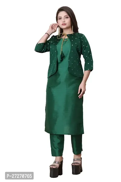 Stylish Soft Silk Kurta With Pant And Koti Set For Women-thumb0