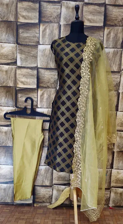 Stylish Jacquard Woven Kurta Bottom Dupatta Set