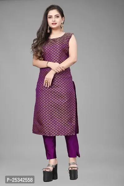 A-Line Purple Woven Design Jacquard kurta Set-thumb2