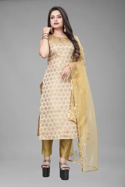 A-Line Woven Design Jacquard Kurta Set