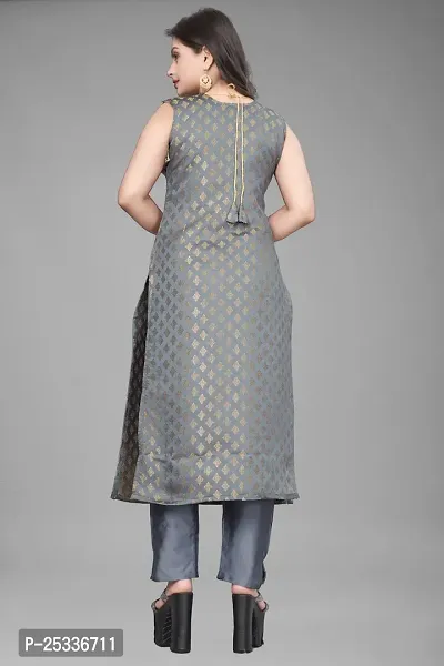 A-Line Grey Woven Design Jacquard kurta Set-thumb3