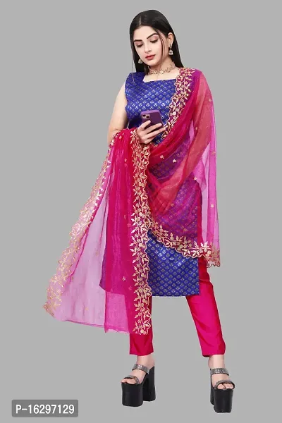 Stylish Fancy Jacquard Unstitched Dress Material Top With Bottom And Dupatta Set For Women