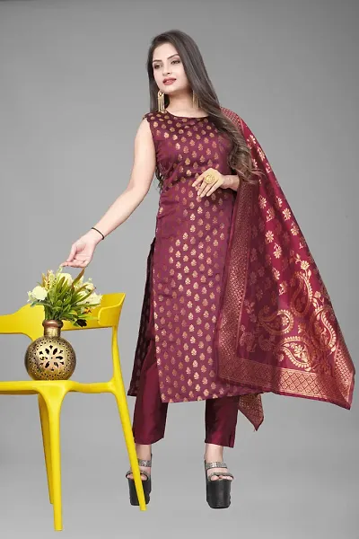 A-Line Woven Design Jacquard Kurta Set