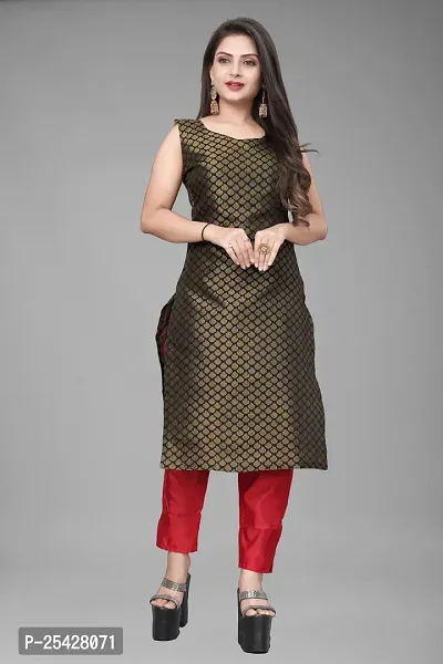 A-Line Black Woven Design Jacquard Kurti-thumb0