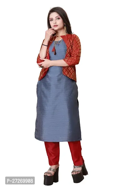 Stylish Soft Silk Kurta With Pant And Koti Set For Women