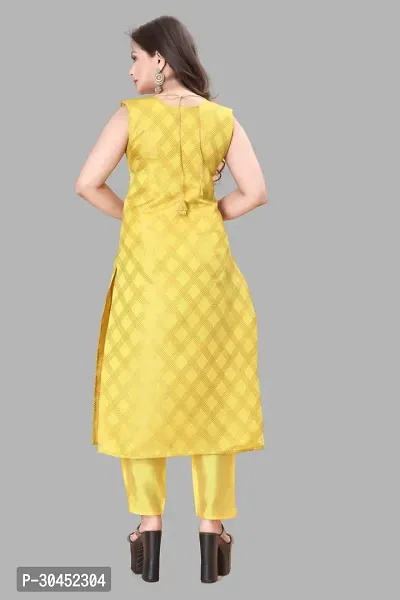 Elegant Yellow Woven Design Jacquard A-Line Kurta Pant With Dupatta For Women-thumb3