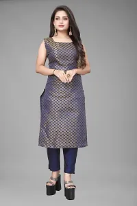 A-Line Navy Blue Woven Design Jacquard kurta Set-thumb1