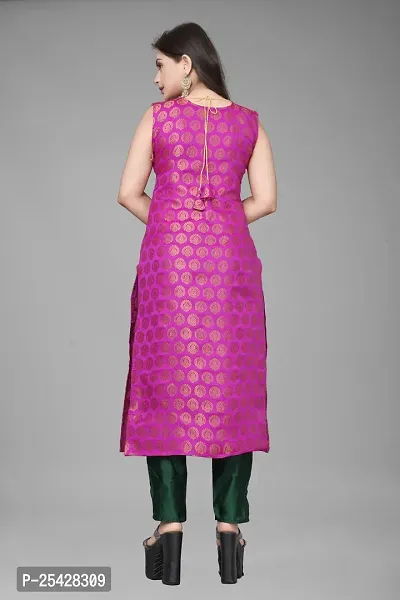 A-Line Pink Woven Design Jacquard Kurti-thumb2