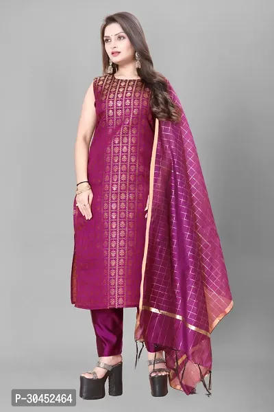 Elegant Purple Woven Design Jacquard A-Line Kurta Pant With Dupatta For Women-thumb0