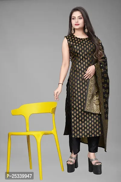 A-Line Black Woven Design Jacquard kurta Set