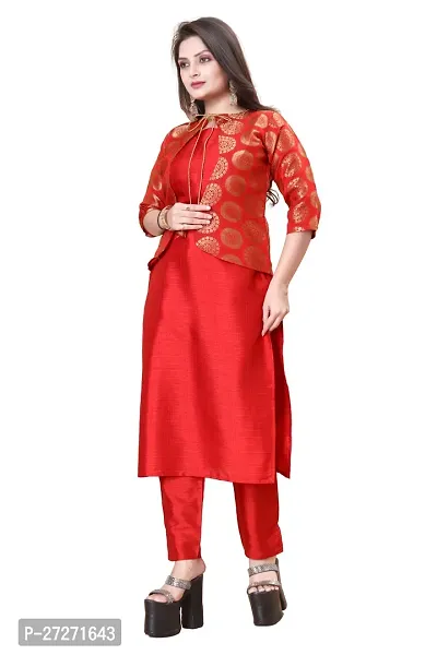 Stylish Soft Silk Kurta With Pant And Koti Set For Women-thumb0