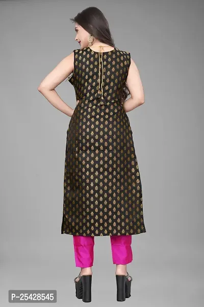 A-Line Black Woven Design Jacquard Kurti-thumb3