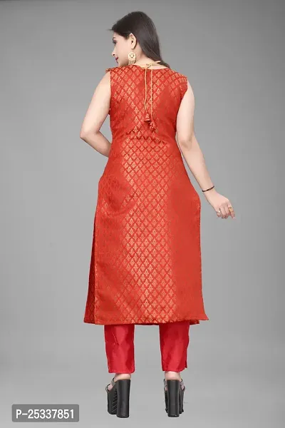 A-Line Red Woven Design Jacquard kurta Set-thumb4