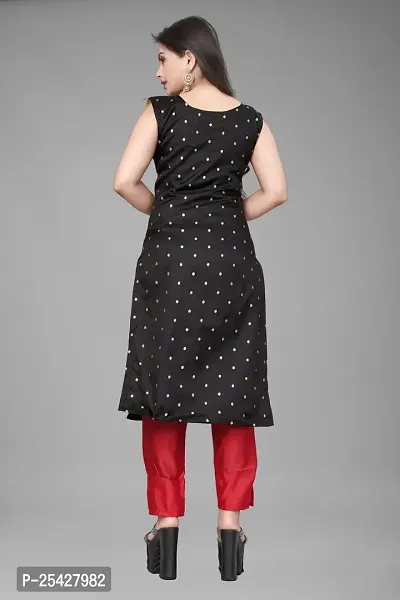 A-Line Black Woven Design Jacquard Kurti-thumb3