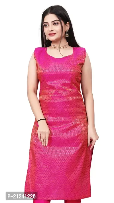 Stylish A-Line Pink Woven Design Jacquard kurta Set